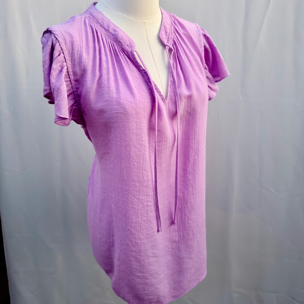 LC Lauren Conrad Lilac Flutter Sleeve Blouse Size XL Soft Romantic Top - Picture 4 of 8